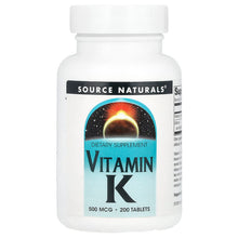 Load image into Gallery viewer, Source Naturals Vitamin K 500 mcg