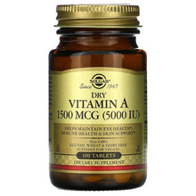 Load image into Gallery viewer, Solgar Dry Vitamin A 1,500 mcg (5,000 IU) 100 Tablets