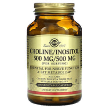 Load image into Gallery viewer, Solgar Choline/Inositol 500 mg/500 mg 100 Vegetable Capsules