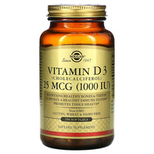 Load image into Gallery viewer, Solgar Vitamin D3 (Cholecalciferol) 25 mcg (1,000 IU) Softgels