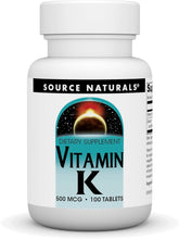 Load image into Gallery viewer, Source Naturals Vitamin K 500 mcg