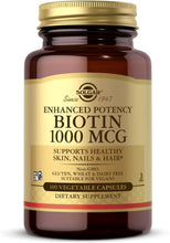 Load image into Gallery viewer, Solgar Enhanced Potency Biotin 1,000 mcg 100 Vegetable Capsules