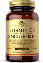 Load image into Gallery viewer, Solgar Vitamin D3 (Cholecalciferol) 25 mcg (1,000 IU) Softgels