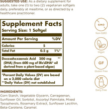 Load image into Gallery viewer, Solgar Naturally Sourced Omega-3 Vegetarian DHA 200 mg 50 Vegetarian Softgels