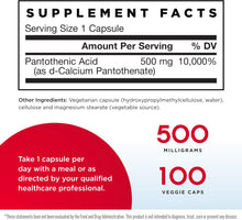 Load image into Gallery viewer, Jarrow Formulas Pantothenic Acid B5 500 mg 100 Veggie Caps