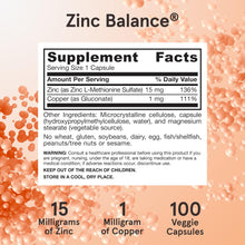 Load image into Gallery viewer, Jarrow Formulas Vegan Zinc Balance 100 Veggie Capsules