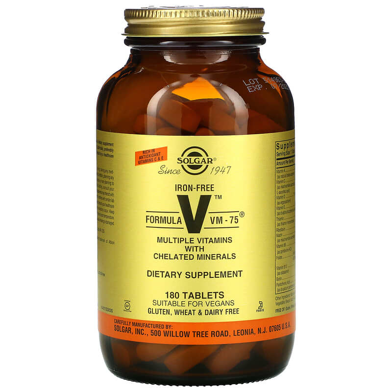 Solgar Formula VM-75 Multiple Vitamins with Chelated Minerals, Iron Free