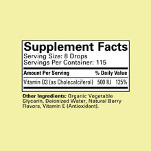 Load image into Gallery viewer, ChildLife Essentials Vitamin D3 Natural Berry 12.5 mcg (500 IU) 1 fl oz (30 ml)
