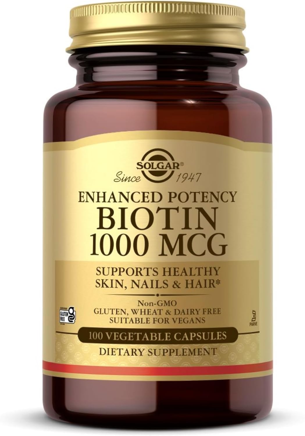 Solgar Enhanced Potency Biotin 1,000 mcg 100 Vegetable Capsules