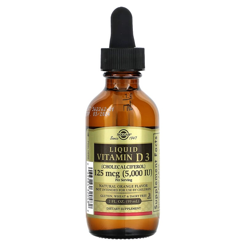 Solgar Liquid Vitamin D3 Natural Orange, 125 mcg (5,000 IU) 2 fl oz (59 ml)