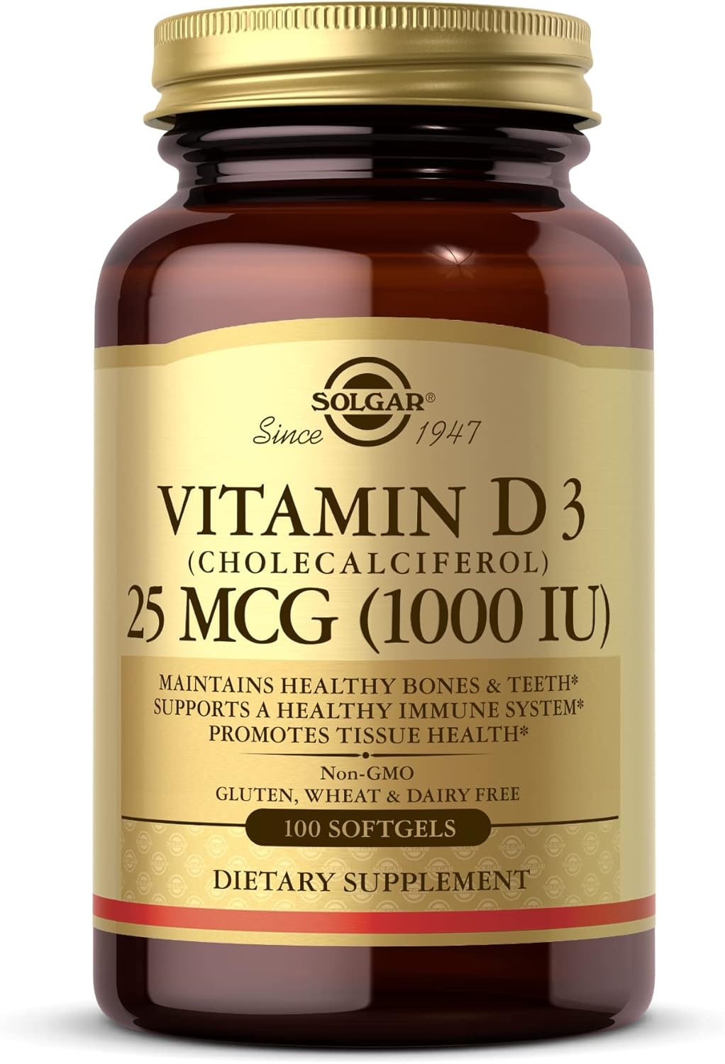 Solgar Vitamin D3 (Cholecalciferol) 25 mcg (1,000 IU) Softgels