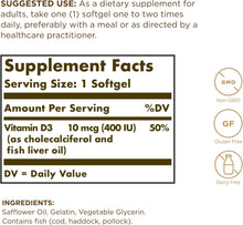 Load image into Gallery viewer, Solgar Vitamin D3 10 mcg (400 IU)
