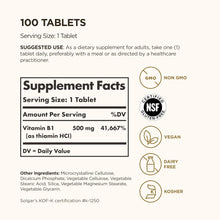 Load image into Gallery viewer, Solgar Vitamin B1 500 mg 100 Tablets

