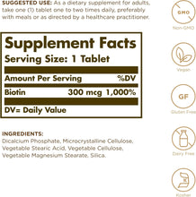 Load image into Gallery viewer, Solgar Biotin 300 mcg 100 Tablets
