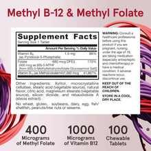 Load image into Gallery viewer, Jarrow Formulas Vegan Methyl B-12 &amp; Methyl Folate Lemon 400 mcg 100 Chewable Tablets
