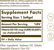 Load image into Gallery viewer, Solgar Vitamin D3 (Cholecalciferol) 125 mcg (5000 IU)
