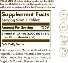 Load image into Gallery viewer, Solgar Vitamin D3 25 mcg (1,000 IU) 180 Tablets
