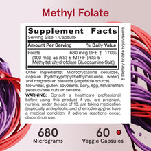 Load image into Gallery viewer, Jarrow Formulas Vegan Methyl Folate 400 mcg 60 Veggie Capsules
