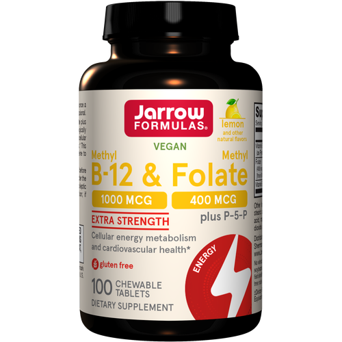 Jarrow Formulas Vegan Methyl B-12 & Methyl Folate Lemon 400 mcg 100 Chewable Tablets