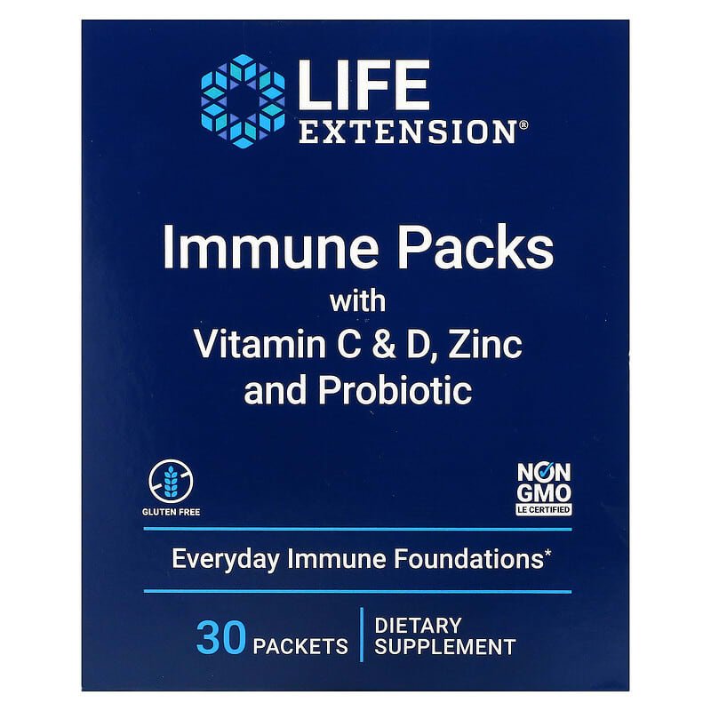 Life Extension Immune Packs with Vitamin C & D, Zinc and Probiotic