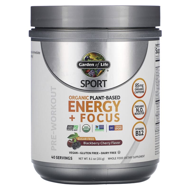 Garden of Life Sport, Organic Plant-Based Energy + Focus Pre-Workout Blackberry Cherry