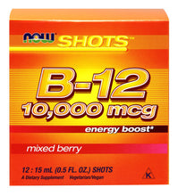 Load image into Gallery viewer, NOW Foods B-12 10,000 mcg - 12: 15 mL Shots
