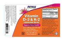 Load image into Gallery viewer, NOW Foods Vitamin D-3 &amp; K-2 Liposomal Spray
