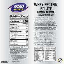 Load image into Gallery viewer, NOW Sports Whey Protein Isolate, Creamy Chocolate Powder
